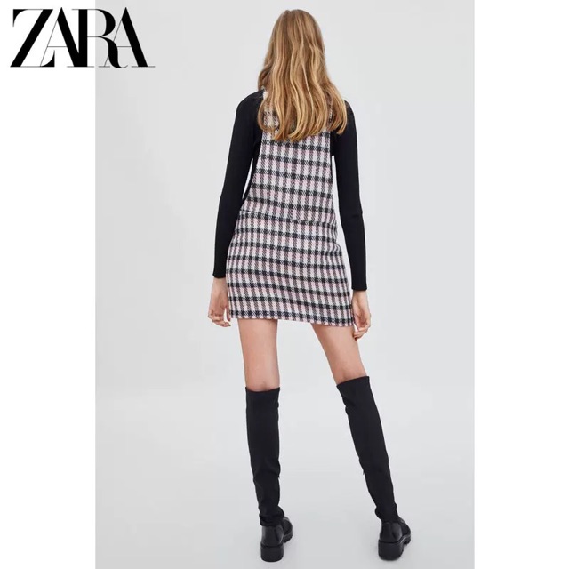 Yếm váy phối túi 2 bên caro hồng hiệu Zara Auth 100%