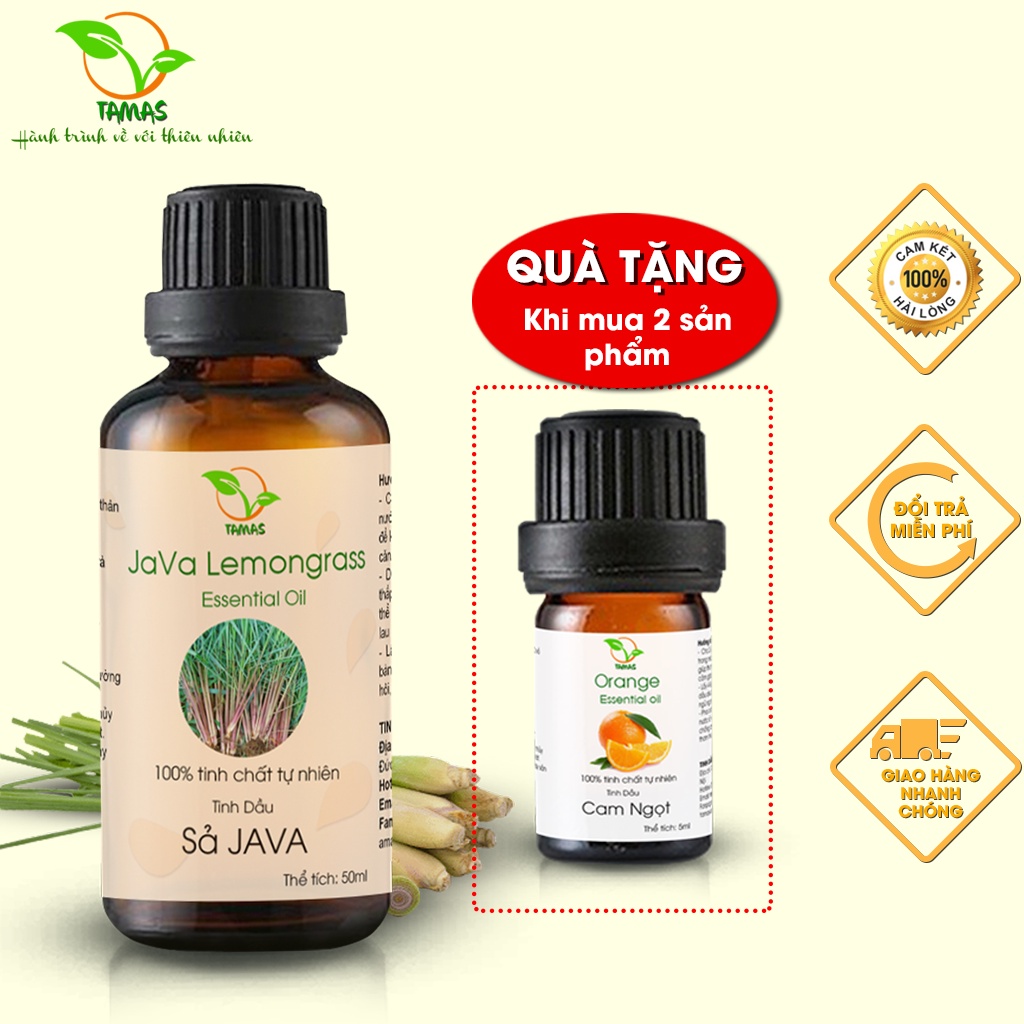 Tinh dầu Sả Java 50ml nguyên chất TAMAS, tinh dầu thơm phòng, treo xe,  khử mùi, giải stress, xua đuổi muỗi và côn trùng