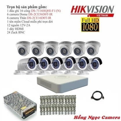 Trọn bộ 12 camera giám sát Hikvision TVI 2 Megapixel DS-2CE56D0T-IR-12 Full HD