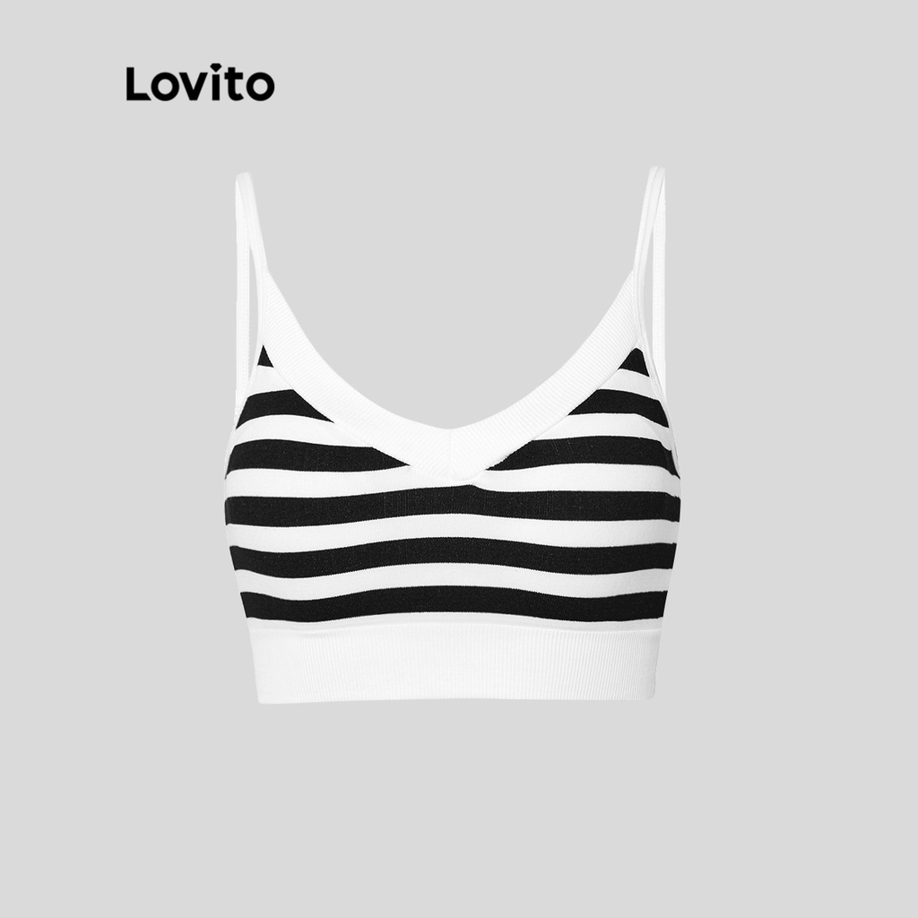 Lovito Yoga thể thao Dây đeo mỳ Ý Có thể tháo rời Đệm V Cổ thoải mái Phụ nữ đàn hồi tốt Áo ngực thể thao L34AD109 (Đa màu / Đen và Trắng)