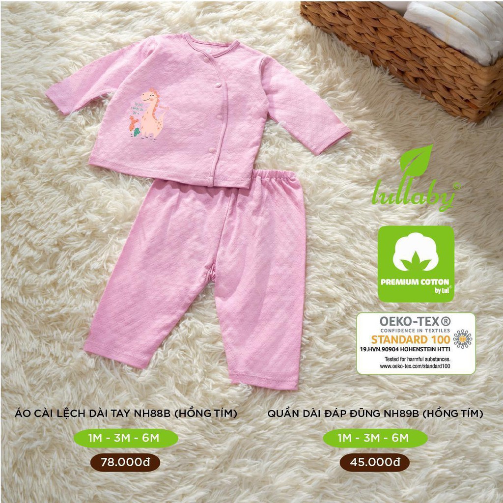 Bộ quần áo dài tay cài chéo cotton lullaby bé trai bé gái NH88B