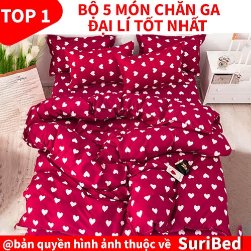 chăn ga💖FREESHIP💖bộ chăn ga 5 món họa tiết tim đỏ CHANGATIM8231 set bao gồm 1 chăn 1 ga 2 gối 1 gối ôm cao cấp