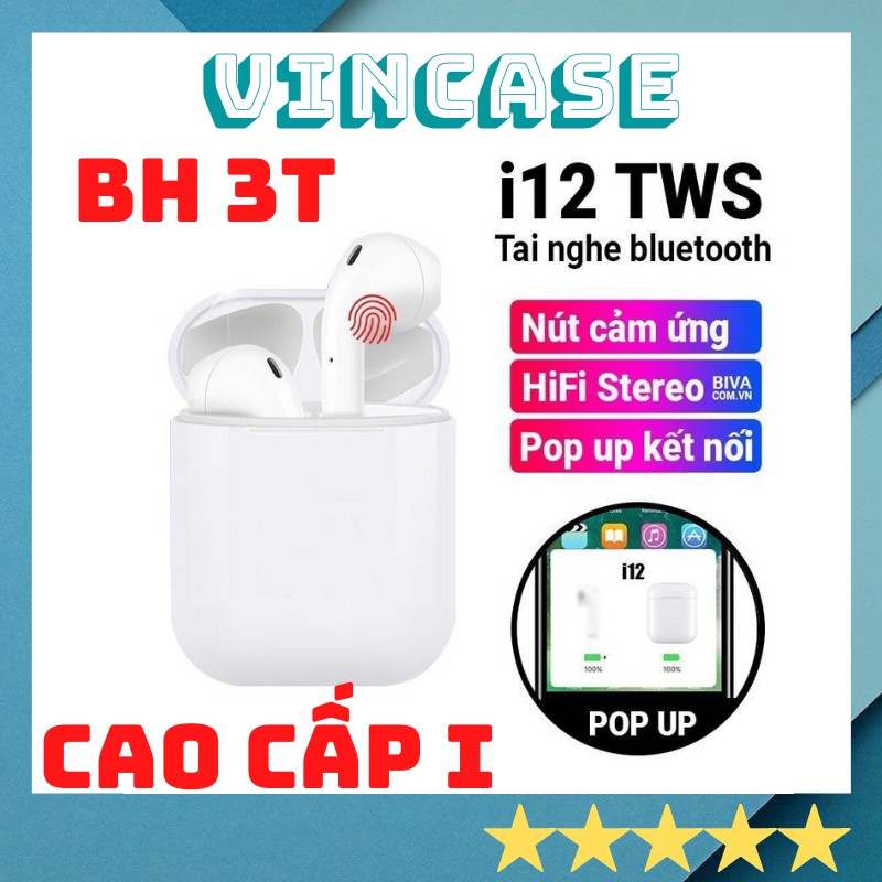 [ HÀI LÒNG 100%] Tai Nghe Bluetooth Không Dây i12 TWS với Vỏ ốp lưng Case Airpod  1/ 2 -vincase