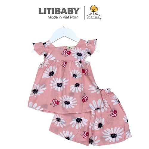 Bộ lanh litibaby áo cánh tiên, quần cộc bé gái, cho bạn từ 10-22kg. Chất lanh siêu mềm, mịn, không nhăn, siêu mát