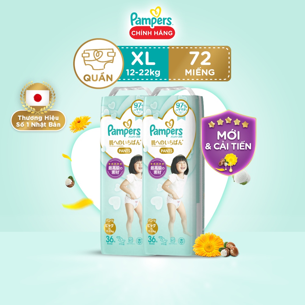 Combo 2 Tã/ Bỉm Quần PAMPERS Nhật Thượng Hạng Size M48/ L38/ XL36