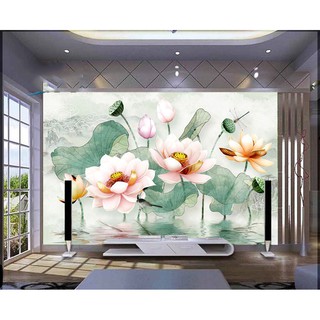 {HCM}Tranh dán tường 3d đầm sen BINBIN PC66 (Có in theo yêu cầu)