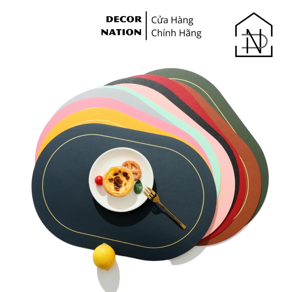 𝐇𝐎𝐓 𝐃𝐄𝐀𝐋 Tấm Lót Bàn Ăn Da Cách Nhiệt Chống Trượt Oval 45 x 30 cm | Miếng lót Ly Da Cao Cấp