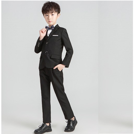 Bộ ghile vest bé trai đen TQB043 gồm 3 chi tiết (Áo ghile + áo vest+ quần tây) tặng kèm nơ dành cho bé từ 5 6 7 8 9 10t