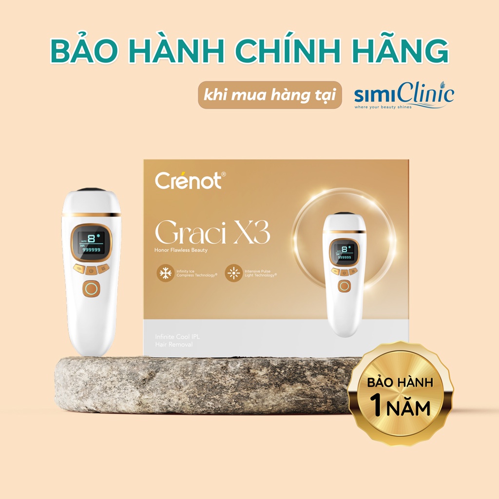 Máy triệt lông vĩnh viễn băng lạnh trẻ hóa da mini cầm tay Crenot Graci X3 nách vùng kín bikini chân IPL tại nhà