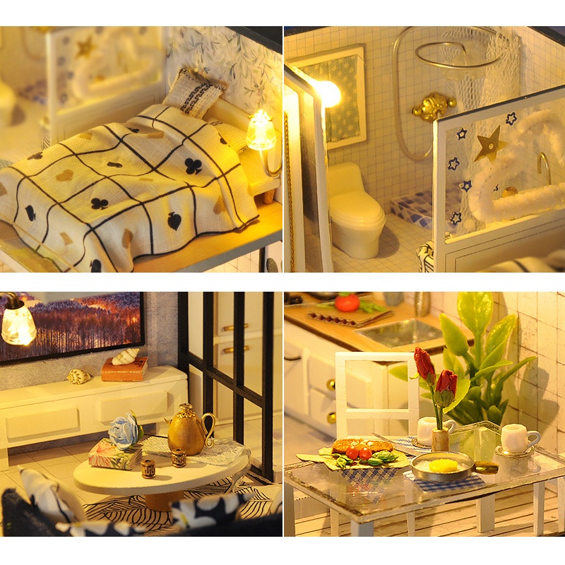DIY Lắp Ráp Nhà Búp Bê Căn Hộ Mini Phong Cách Hiện Đại TD32