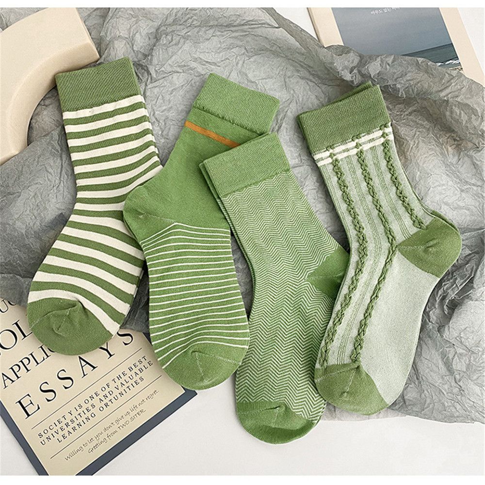 Đôi tất cotton thoáng khí họa tiết sọc màu xanh matcha phong cách Nhật Bản cổ điển dễ thương cho nữ