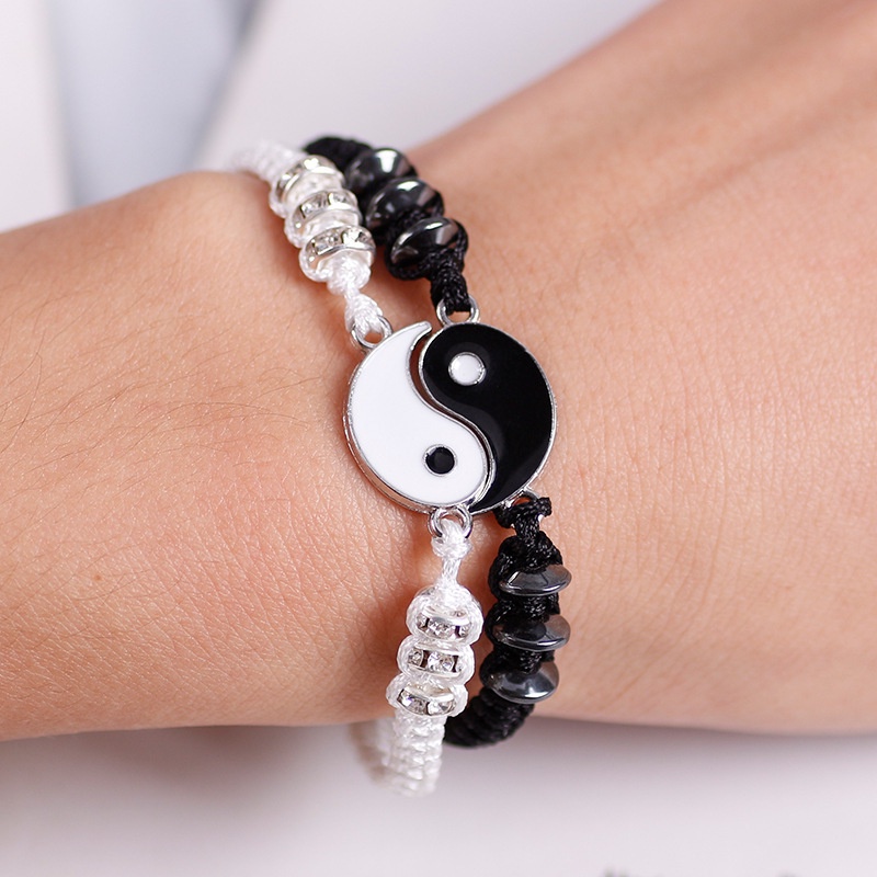 Bộ Vòng Tay / Dây Chuyền Mặt Âm Dương Handmade Bằng Hợp Kim Tùy Chỉnh Thời Trang Cho Cặp Đôi /