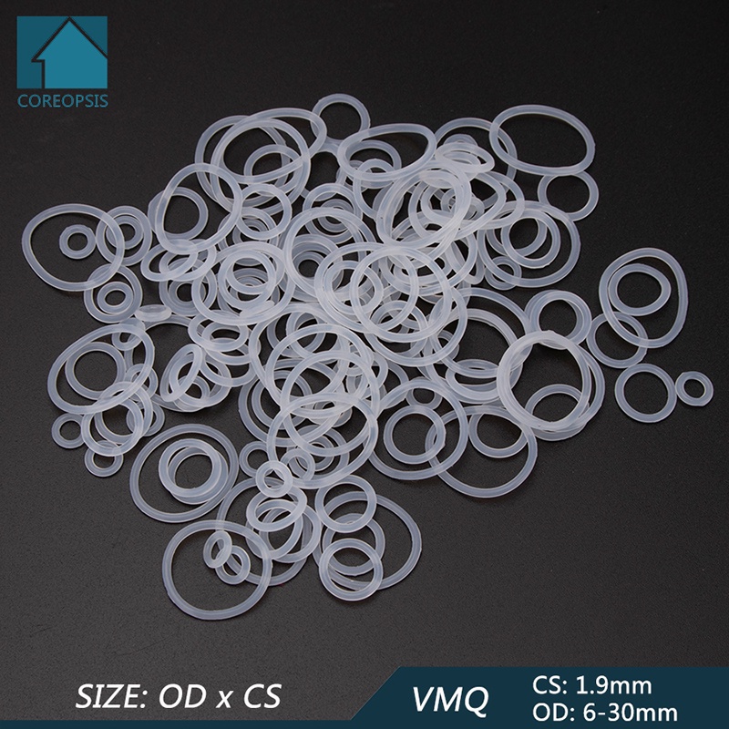 Bộ 100 Vòng Đệm Cao Su Silicone Hình Tròn OD 6mm-30mm CS 1.9mm