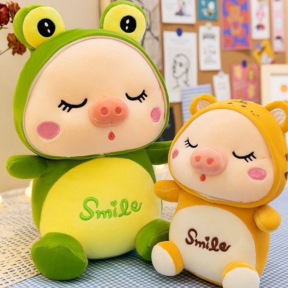 Gấu Bông Heo Smile Nhắm Mắt, Heo Bông Cosplay Con Ếch, Con Thỏ, Con Cọp Cute