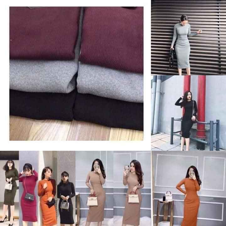 Đầm Body Tay Dài thun gân