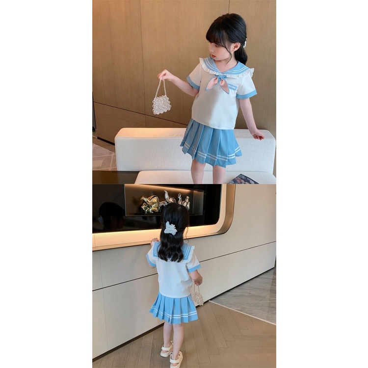 Set Áo Thun Ngắn Tay + Chân Váy Xếp Ly Thời Trang Cho Bé Gái