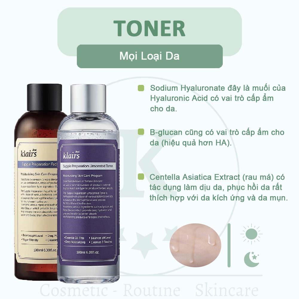 Nước hoa hồng chống viêm không mùi Klairs Supple Preparation Unscented Toner