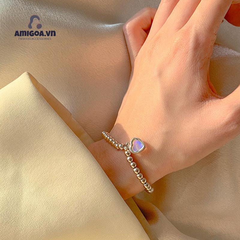 ✨✨ Mặt Vòng cổ Hình Trái Tim Đá Mặt Trăng Nhỏ Đơn Giản Cho Nữ