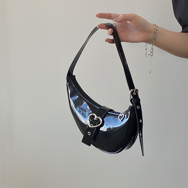 Túi đeo vai IELGY da bóng màu trơn có khóa kéo và khóa cài trái tim thời trang dành cho nữ