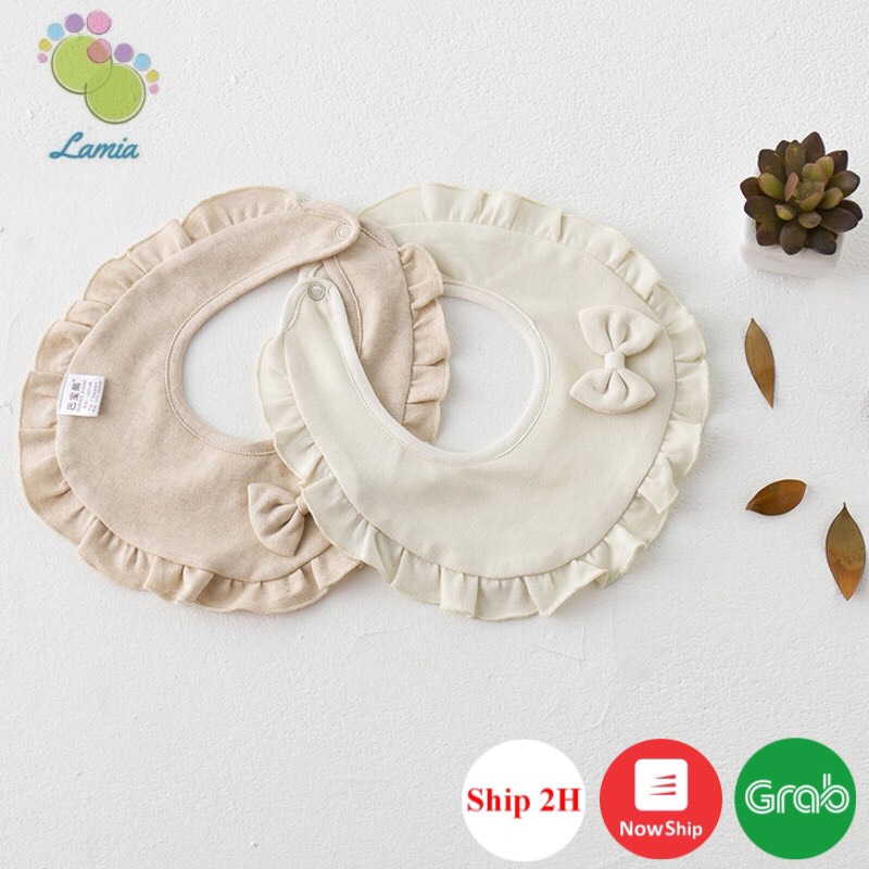 Yếm Nơ Tròn Bé Gái Cotton Organic Hữu Cơ Tự Nhiên