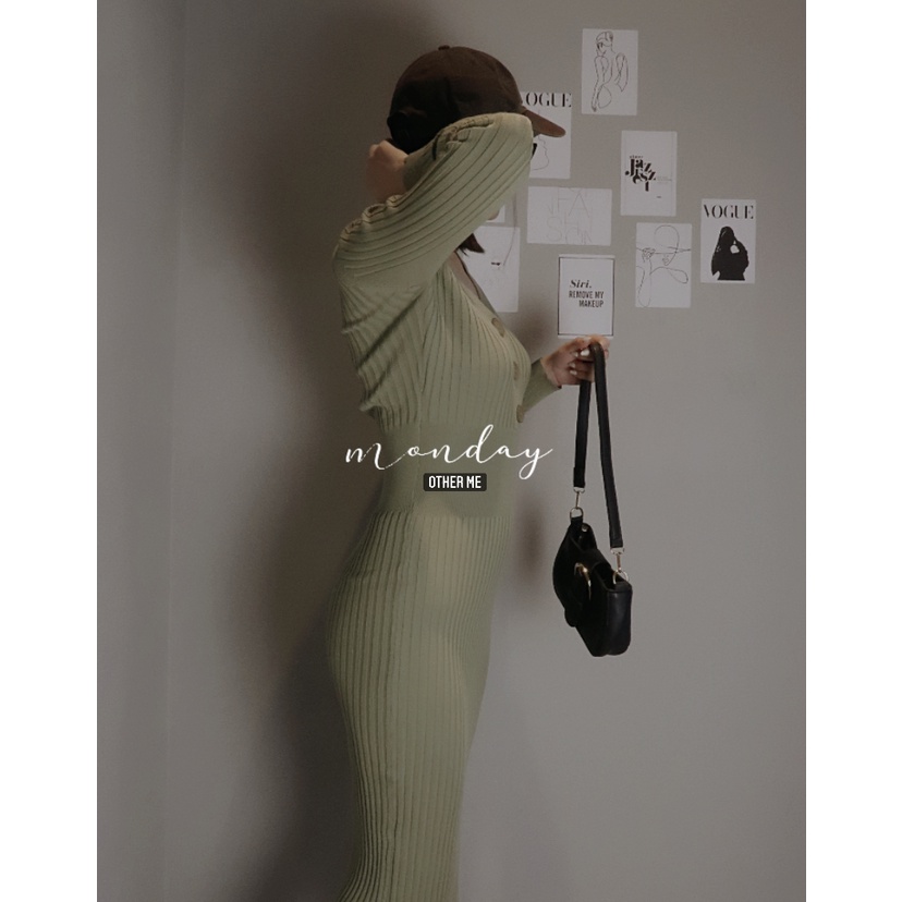 OTHER ME - Rinna sweater Dress váy len cổ chữ V dáng dài ôm sát | BigBuy360 - bigbuy360.vn