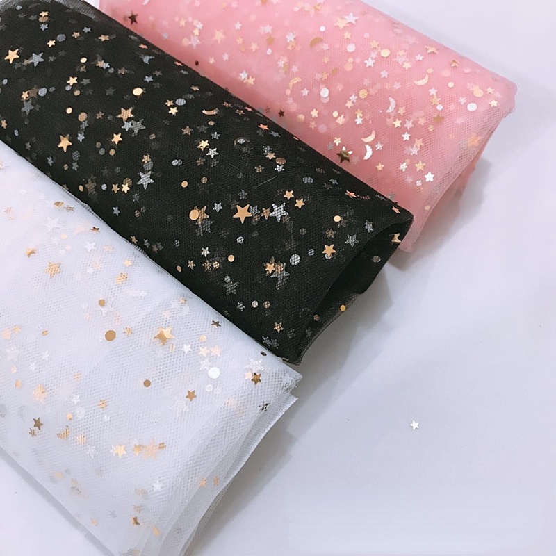 Vải Lưới Họa Tiết Ngôi Sao Mặt Trăng Lấp Lánh Dùng Để Trang Trí Đầm Cưới