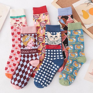 Tất, Vớ Cotton Cao Cổ Half Calf In Hình Vui Nhộn Màu Mè