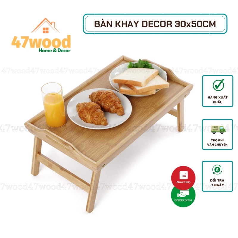Bàn ăn mini xinh xắn tiện dụng 47wood, bàn kết hợp khay gỗ decor