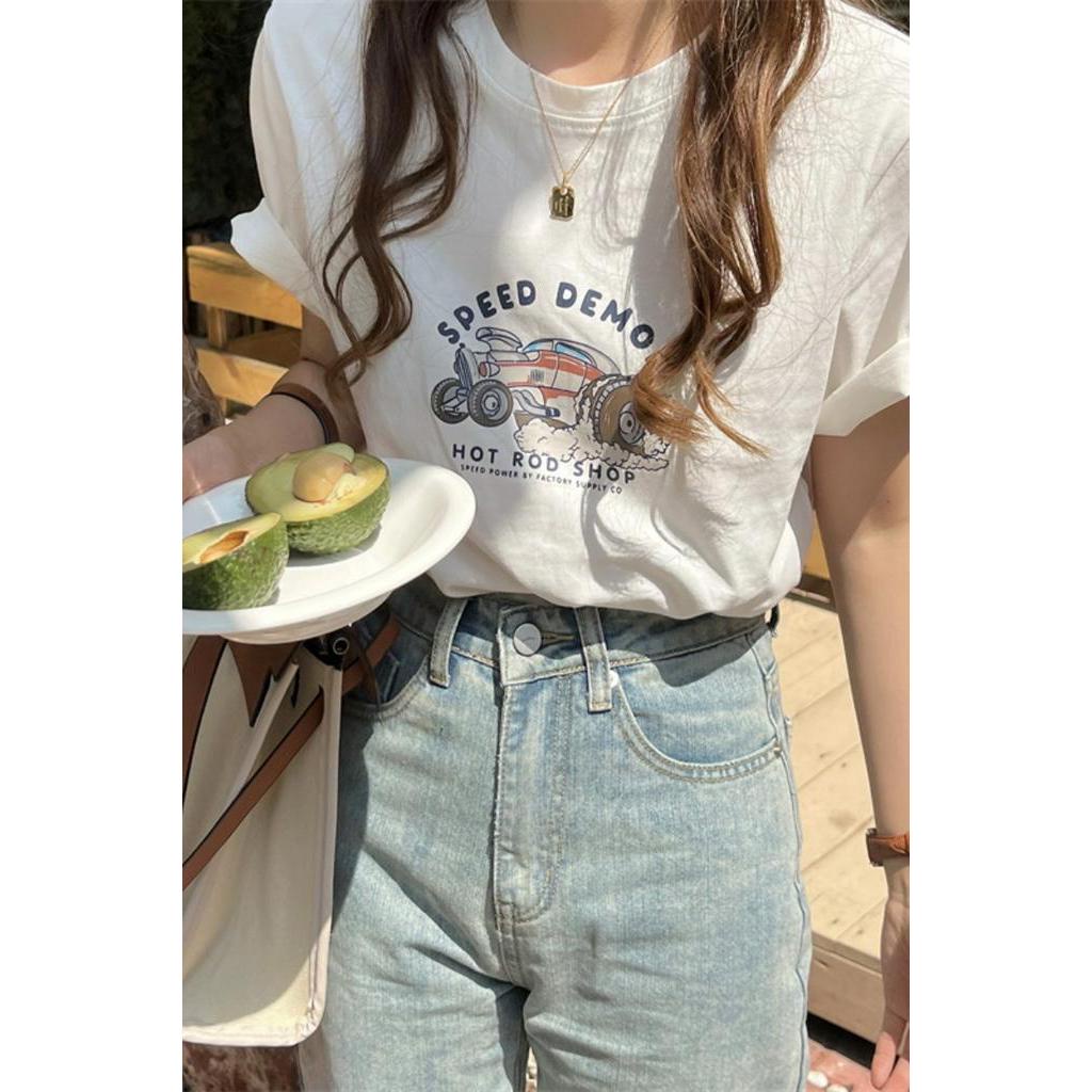 63735 Áo Thun Cotton Nguyên Chất, In Hình Xe Hơi, Phong Cách Mới