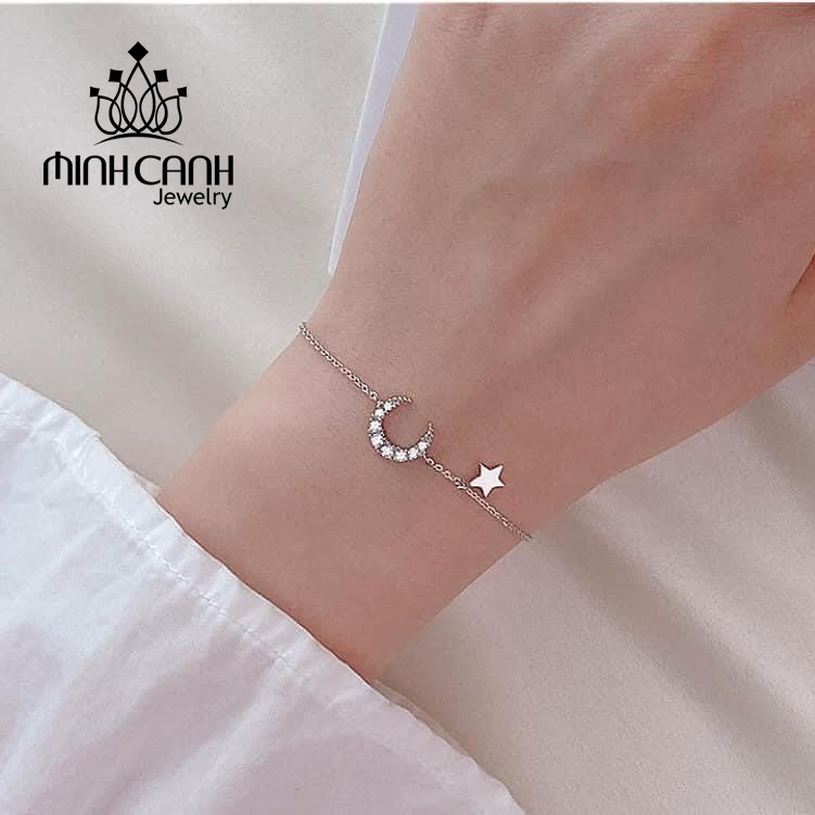 Lắc Tay Bạc Nữ Trăng Sao Dây Xích Mảnh - Minh Canh Jewelry