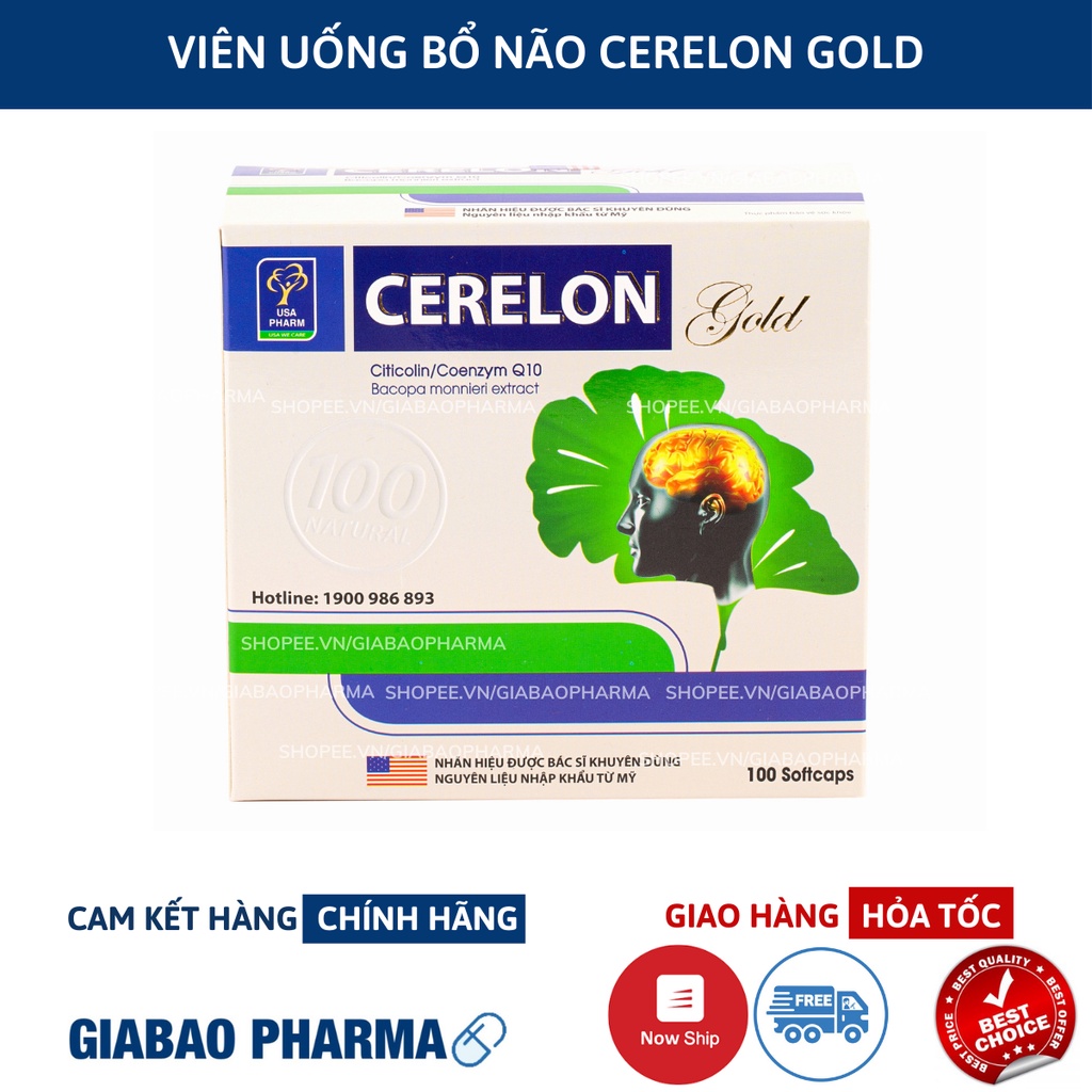 Viên bổ não Cerelon Gold Trắng - Giảm nhức đầu, hoa mắt, chóng mặt do rối loạn tiền đình - Hộp 100 viên