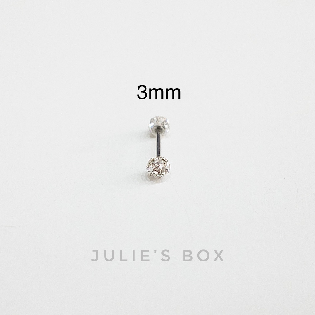 Khuyên Tai 2 Đầu Đính Đá Nhuyễn Nhiều Size Xỏ Nam Nữ Unisex Titanium Thép Không Gỉ Không Đen Không Ngứa