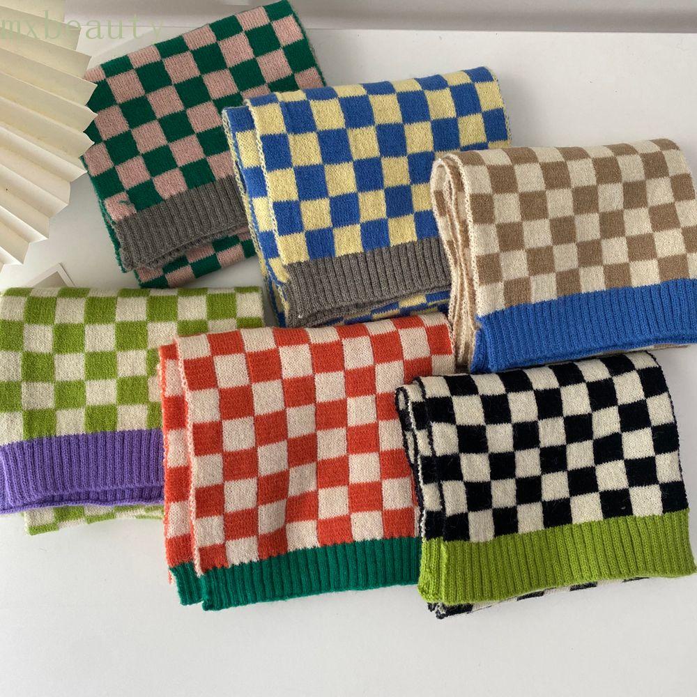 Khăn quàng cổ vải lông giả mềm mại kẻ sọc caro nhiều màu sắc thời trang mùa đông phong cách Hàn Quốc cho nữ