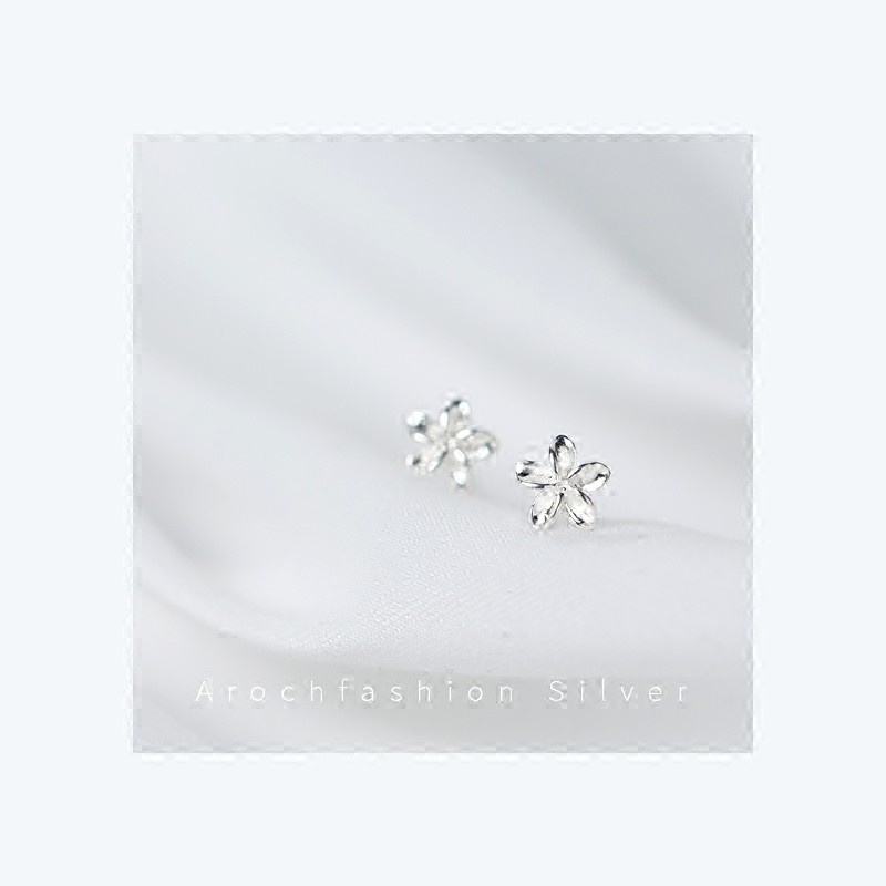 Bông tai bạc Ý s925 cánh hoa trắng E0719 - AROCH Jewelry