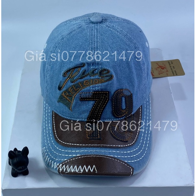 Mũ lưỡi trai Jean thêu 79 ông địa phối da đậm chất bụi bặm thời trang