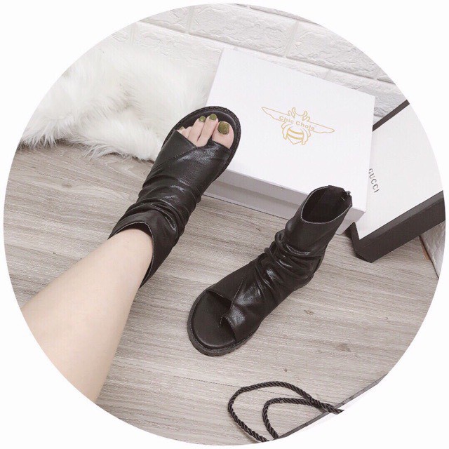 Bốt nữ XỎ NGÓN hở mũi ĐỘN ĐẾ 3 phân (mã 677)