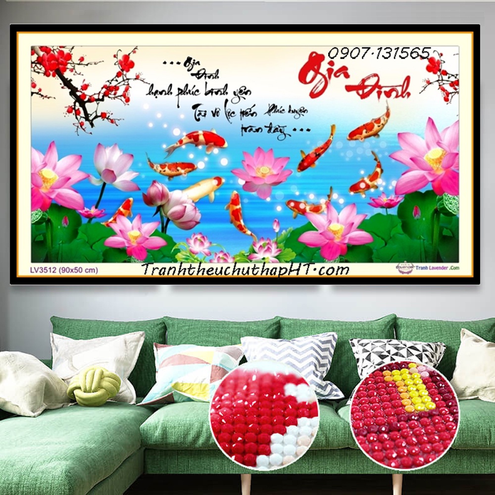 Tranh thêu chữ thập - Tranh đính đá gia đình LV3512: 90*50cm - tự đính