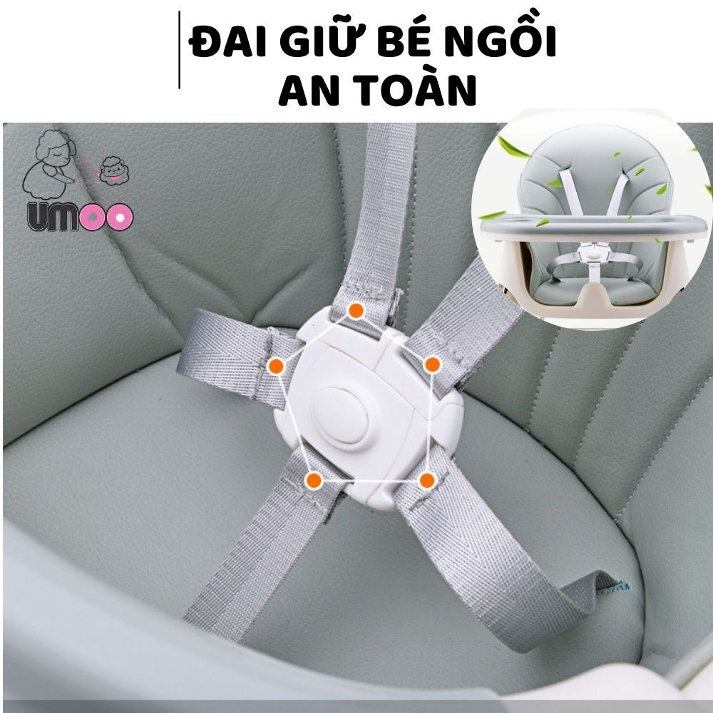 Ghế ăn dặm Umoo thiết kế Hàn Quốc 3 nấc điều chỉnh độ cao, chịu lực 50 kg, đai đa điểm an toàn cho bé