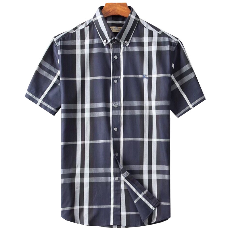 BURBERRY Áo Sơ Mi Caro Tay Ngắn Thêu Họa Tiết Cổ Điển Phong Cách Châu Âu Cho Nam New