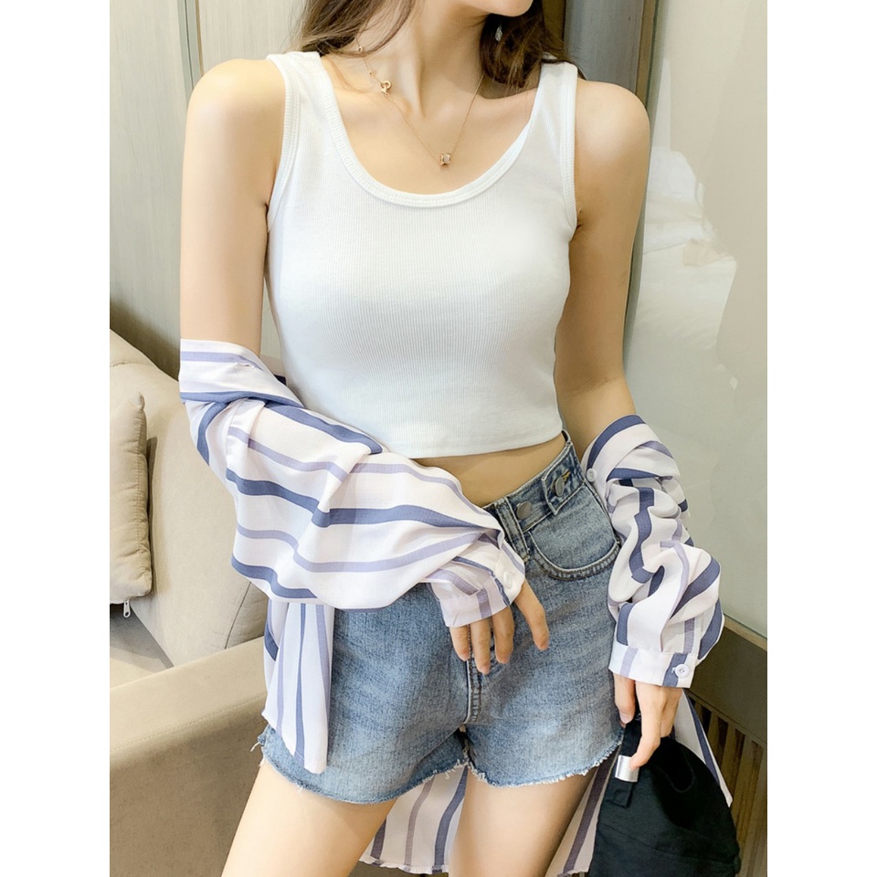Áo croptop nữ,ba lỗ thun ôm body tank top vải cotton co giãn tốt