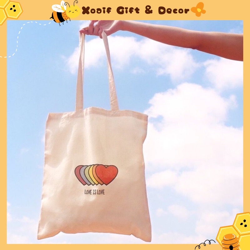 Túi tote vải canvas in hình theo yêu cầu túi đeo vai có khoá miệng