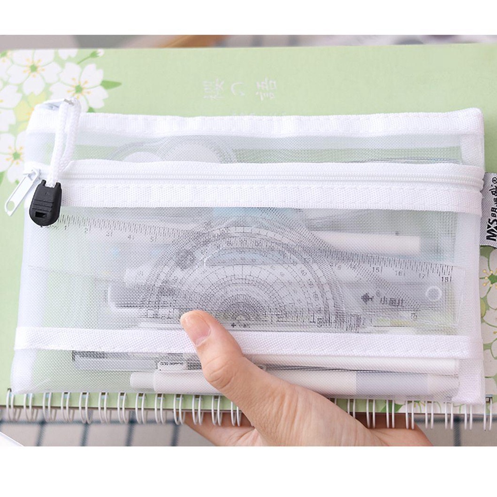 Túi đựng bút MMULCK A6 bằng nilon trong suốt hai ngăn cỡ lớn tiện dụng