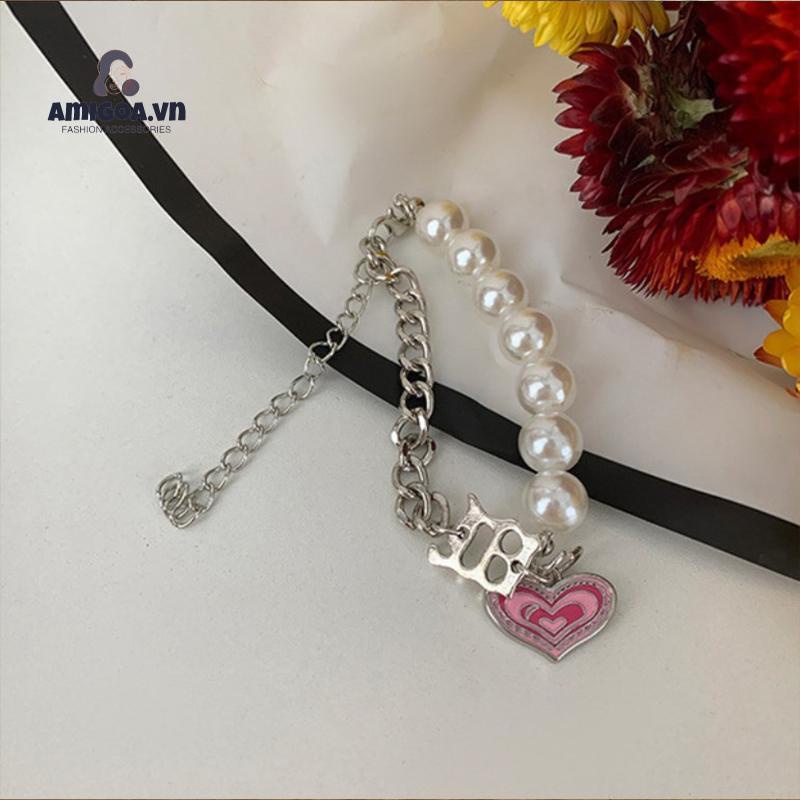 ✨✨Vòng Tay/Vòng Cổ Đính Hạt Ngọc Trai Trái Tim Màu Hồng Phong Cách Hàn Quốc Cổ Điển Thời Trang Cho Nữ