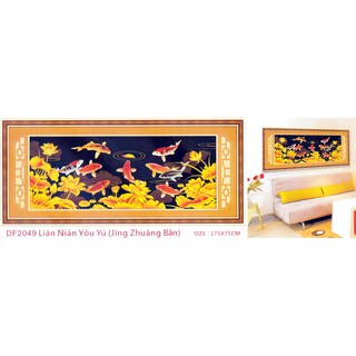 Tranh Đính Đá Cá Chép Hoa Sen Vàng Df2049-175x75cm