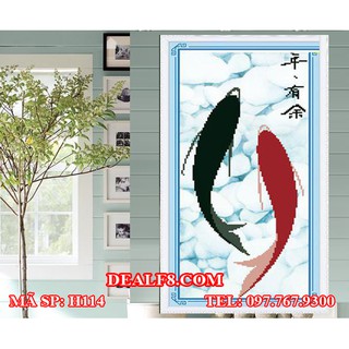 Tranh thêu thành phẩm song ngư