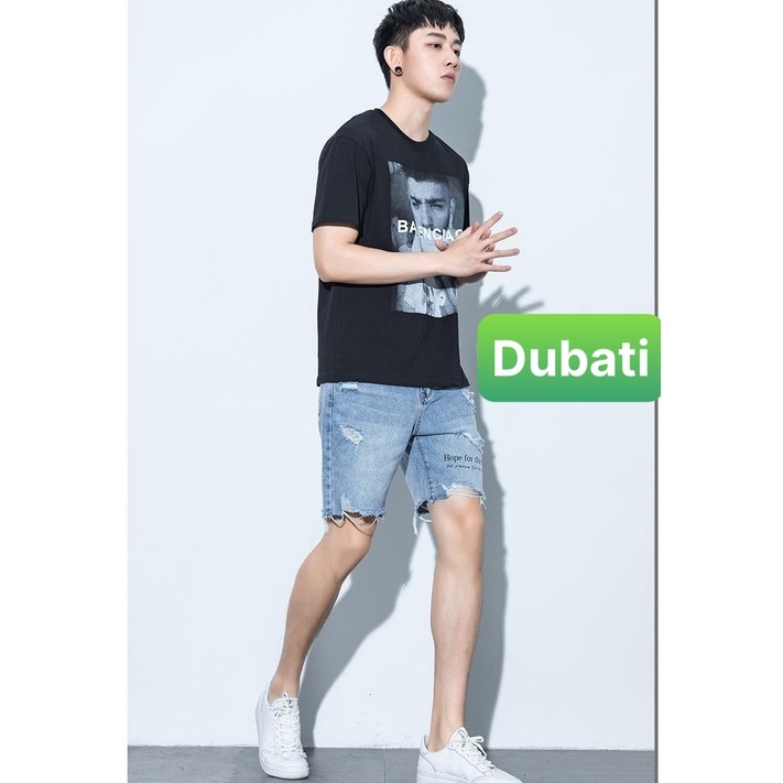 QUẦN SHORT SỌT JEAN NAM, QUẦN JEAN LỬNG CHẤT BÒ XANH CHỮ THÊU SÀNH ĐIỆU HOT TREND- DB 2009- DUBATI FASHION