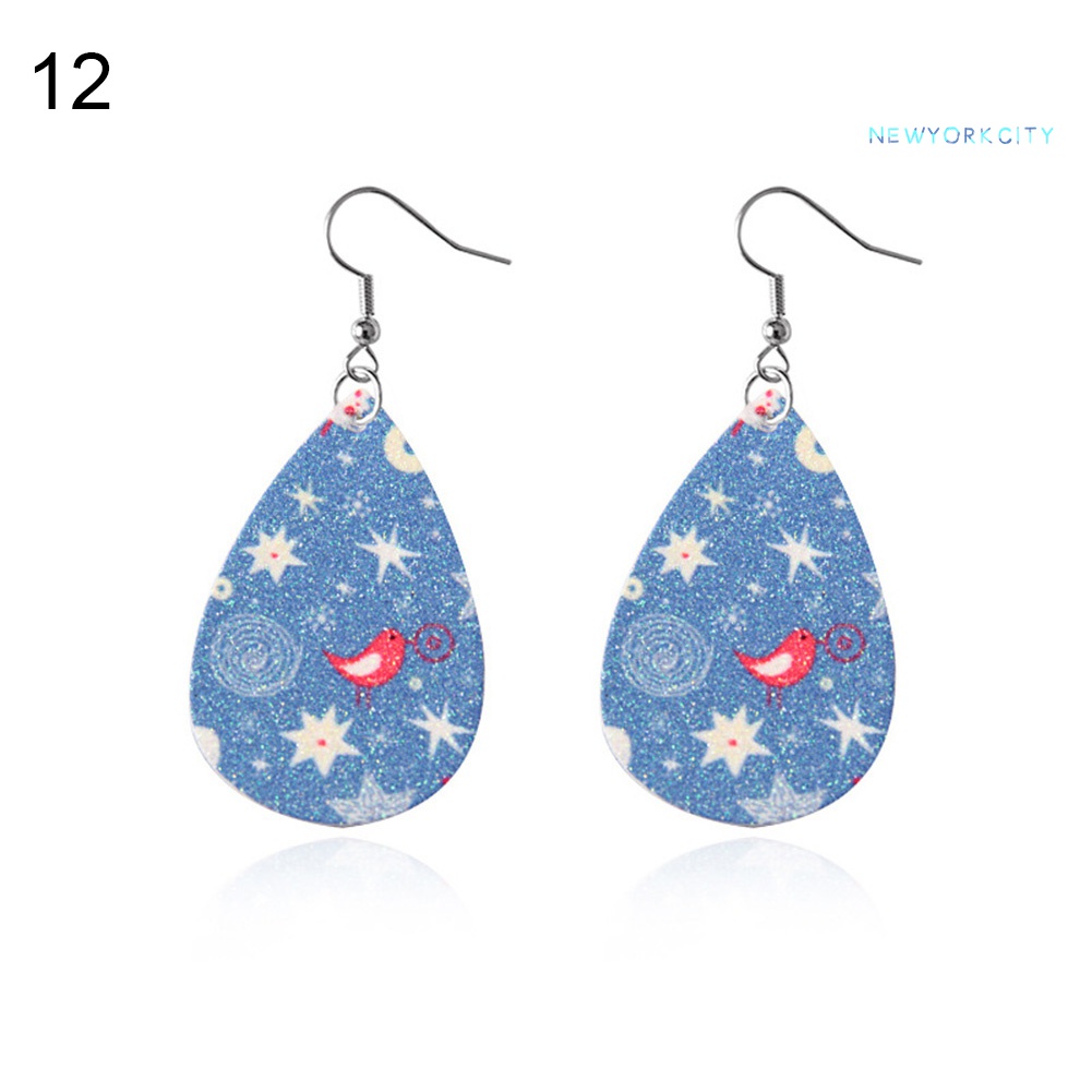 Khuyên Tai Giả Da Hình Giọt Nước Họa Tiết Cây Giáng Sinh Thời Trang