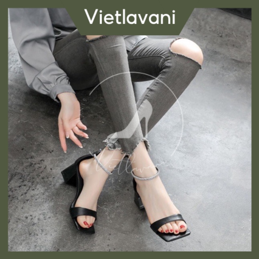 Giày sandal nữ Vietlavani mã S53 mũi vuông gót vuông cao 5cm hàng đẹp chuẩn form