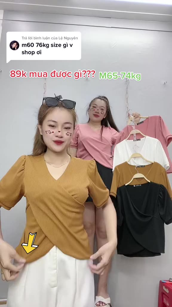 Áo thun bigsize nữ cổ V tay ngắn thiết kế đắp chéo kiểu dễ mặc chất gân tăm thoáng mát 60-95kg G36 | BigBuy360 - bigbuy360.vn