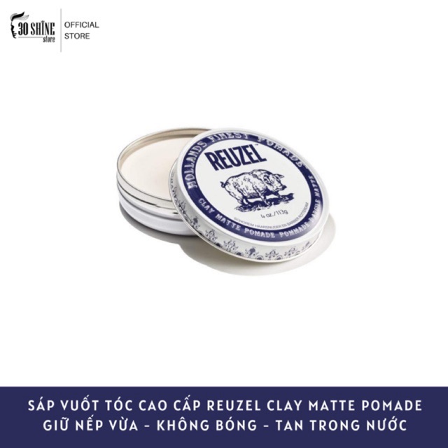 Sáp vuốt tóc Reuzel Clay Matte Pomade GIỮ NẾP VỪA - KHÔNG BÓNG - TAN TRONG NƯỚC 35g